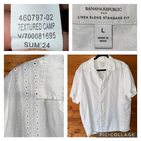 Banana Republic camp collar Havana White Button Down Shirt Linen Mens L - Picture 1 of 7